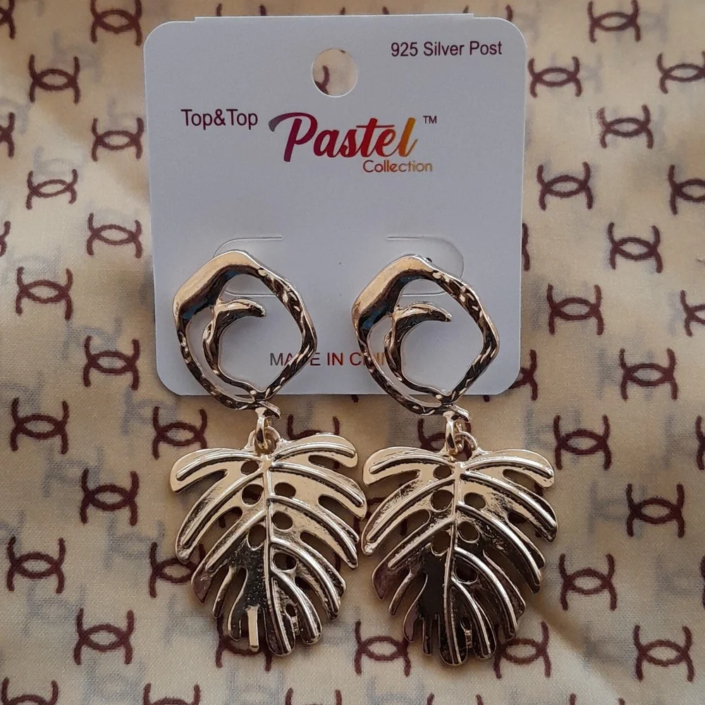 Pastels Goldtone Leaf Dangle Earrings - Picture 2 of 5